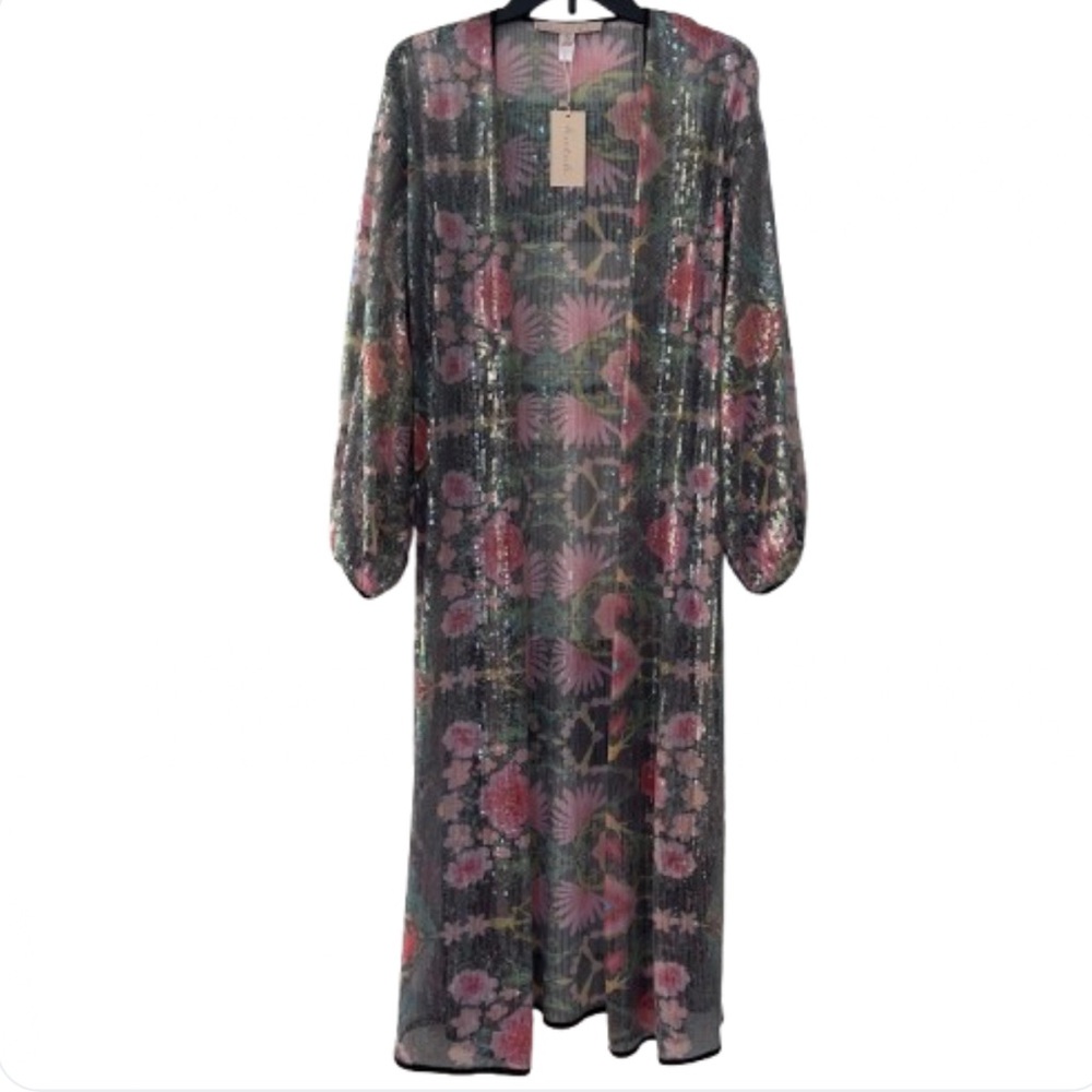 NEW Hutch Open Duster Sequin Cover Up Multicolor Sheer Top Long Sweater Small